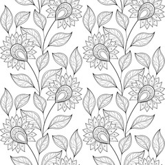  Vector Seamless Monochrome Floral Pattern