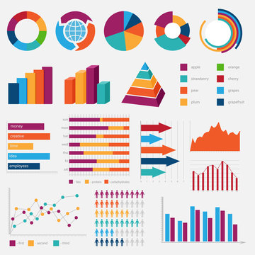 big collection of colorful vector diagrams and charts