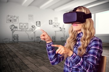 Poster - Composite image of pretty casual worker using oculus rift