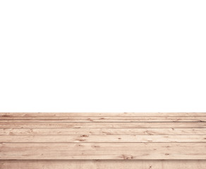 Wall Mural - empty brown wooden table on white background