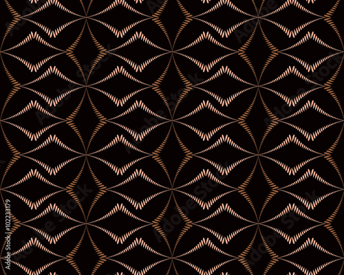 Seamless Geometric Abstract Pattern Diagonal Rhomb Shaped Braiding Seamless Geometric Abstract Pattern Diagonal Rhomb Shaped Braiding Figure Texture Unusual Rhombus Bands Lines On Dark Background Brown Contrast Color