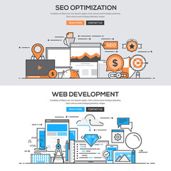Aufkleber - flat design line concept - seo & development