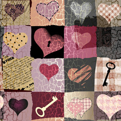 Poster - Retro hearts patchwork