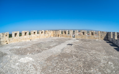 Wall Mural - Medieval Limassol Castle flat roof with fortification fence fisheye view. Cyprus.
