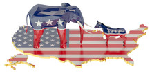 Elections In USA Concept With Donkey And Elephant