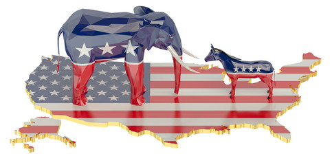 Elections in USA concept with donkey and elephant