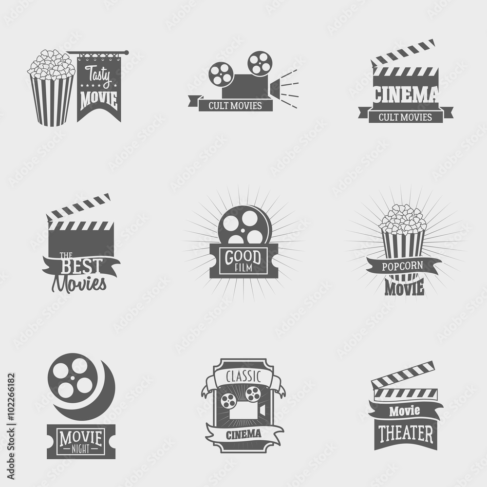 Set of vector cinema logos and signs. Movie, theater studios and cinema ...