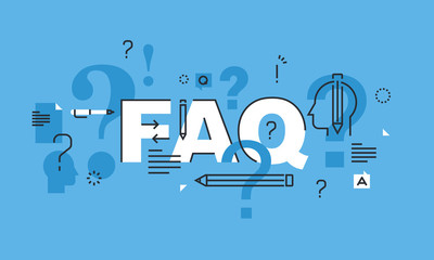 Wall Mural - Thin line design concept for FAQ website banner. Vector illustration concept for frequently asked questions or questions and answers, client or customer support, product and service information.