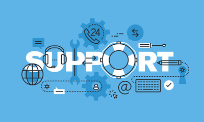 Poster - modern thin line design concept for support website banner. vector illustration concept for contact 