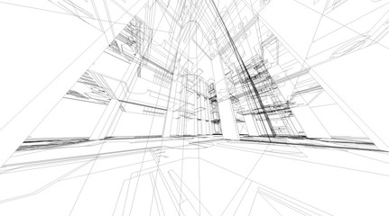 Poster - abstract 3d rendering of building wireframe structure.