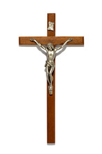 Plain Wooden Crucifix With Silver Figure Of Christ