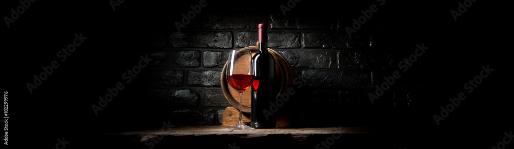 Wine on black bricks - obrazy, fototapety, plakaty 