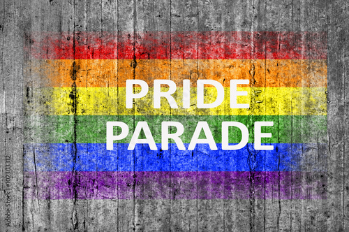 Fotografía Pride Parade and LGBT flag painted on background texture gray co