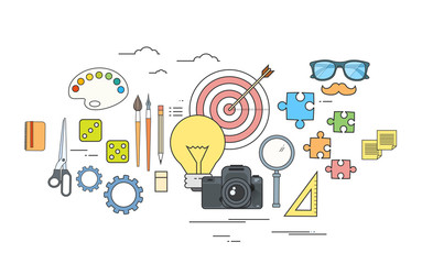 Poster - Creative Process Icon Designer Work Tools Color Logo Thin Line Vector Illustration