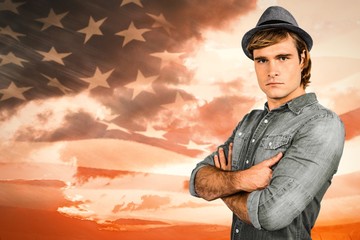Aufkleber - Composite image of serious hipster crossing his arms