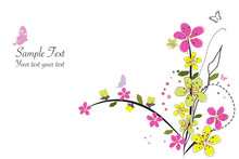 Spring Time Pink Flowers Vector Illustration Border Design Background