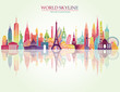  World famous monuments skyline. Travel and tourism background. Vector illustration