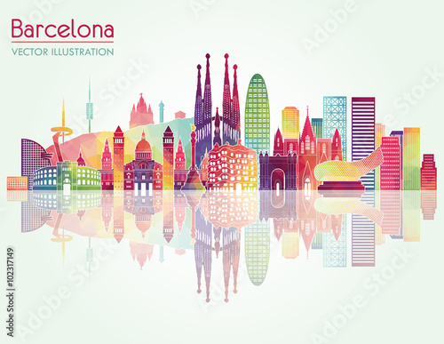 Barcelona skyline detailed silhouette. Vector illustration Poster