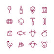 Wine and food pairing line icons