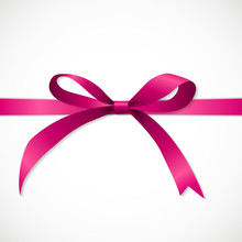Gift Card With Pink Ribbon And Bow. Vector Illustration