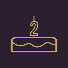 Cake with candles in the form of number 2 icon