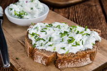 Slice Of Bread With Fresh Made Herb Curd