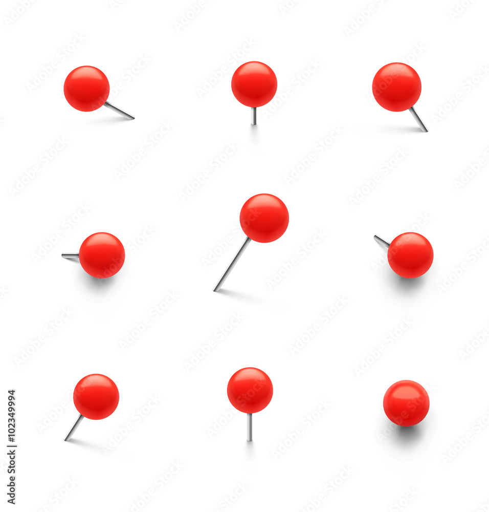 Set of push pins in different angles. Vector illustration. Stock Vector ...