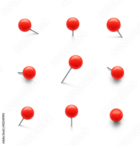 Fotomural Set of push pins in different angles. Vector illustration.