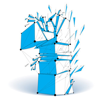 Abstract 3d faceted blue number 1 with connected black lines 