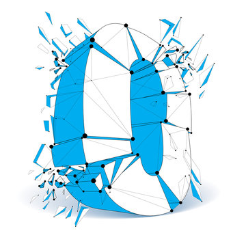 3d vector low poly zero number with black connected lines and dots