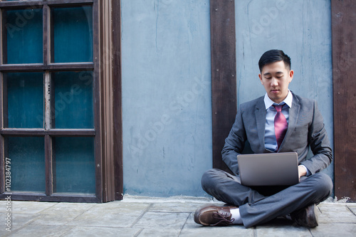 Fotografie, Obraz Business Man Working Outdoor - Work Anywhere Concept