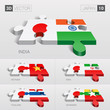 Japan and India, Vietnam, Iran, Thailand, Myanmar Flag. 3d vector puzzle. Set 10.