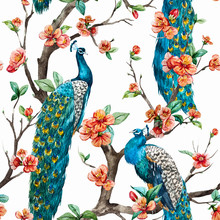 Watercolor Raster Peacock Pattern