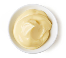 Mayonnaise In Round Dish On White Background