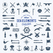 Vintage Vector Sea or Nautical Icon Symbol Elements Set for Your Retro Labels, Badges and Logos. Huge Template with Shabby Texture.