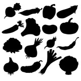Fototapeta Boho - Vegetables set black silhouettes isolated on white background