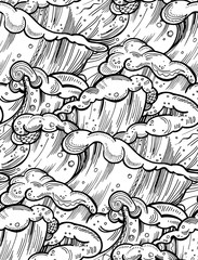 Seamless waves doodle pattern. Hand drawn zentangle vector illus