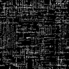 Poster - Seamless pattern, mathematical operations and elementary functions, endless arithmetic black background. Real handwritten solutions. Geometry, math, physics, electronic engineering subjects. Lectures.