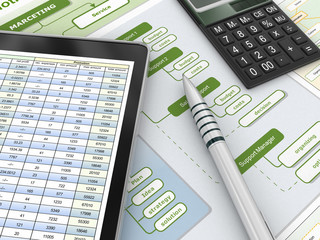 Poster - Financial report and digital tablet