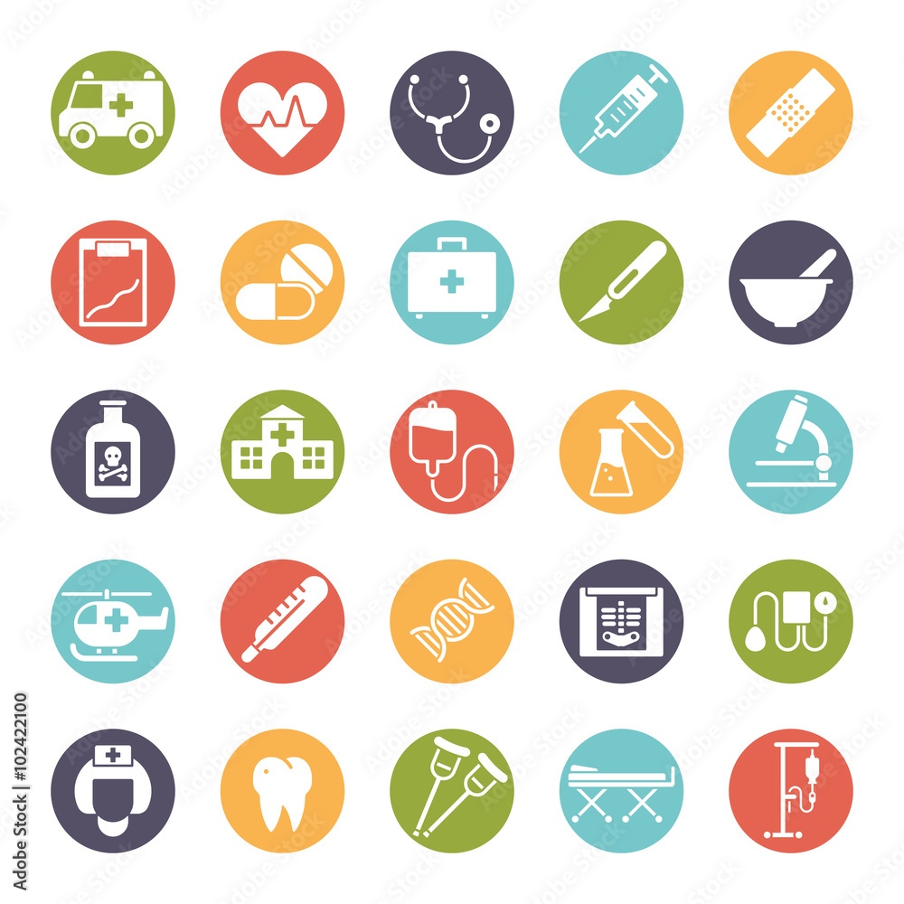 Medical and Health Care Round Colored Icon Set Stock Vector | Adobe Stock