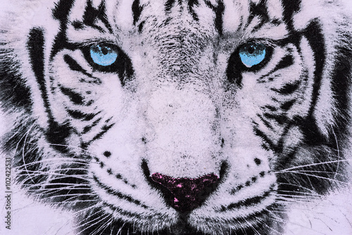 Fotografía texture of print fabric striped the white tiger face