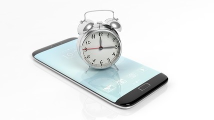 Canvas Print - Alarm clock on smartphone screen, isolated on white background.