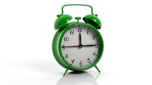Retro Green Alarm Clock, Isolated On White Background.