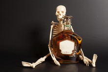 Human Skeleton With Cognac, Brandy Bottle