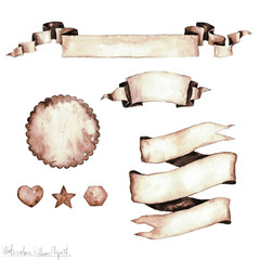 watercolor design clipart - ribbon banners