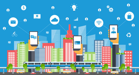 Poster - business smart city.internet connection.social concept