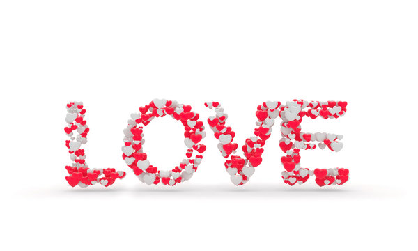 Wording Love sign with heart. 3d render illustration
