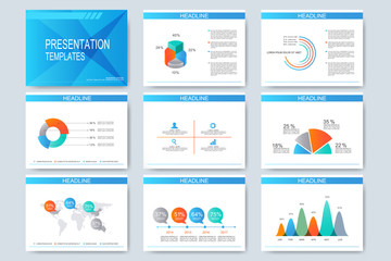 Poster - Set of vector templates for multipurpose presentation slides. Modern business design with graph and charts