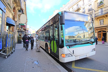 Wall Mural - Paris, France, February 6, 2016: Bus  stop on the street of Paris, France