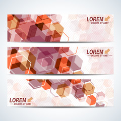 Poster - Set of the vector horizontal banners. Background with colorful hexagons. Modern stylish design